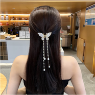 韓萊緹（HANLAITI）飄逸貓眼石蝴蝶發(fā)夾女后腦勺仙氣流蘇吊墜抓夾水鉆小抓夾后腦勺女 蝴蝶流蘇抓夾  A27-203