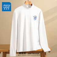 真維斯（JEANSWEST）加絨半高領內(nèi)搭打底衫長袖女裝2024新款秋冬季絨德保暖女士上衣服 白色 藍色彩虹橫_K M
