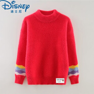 迪士尼女童毛衣兒童紅色新年加絨加厚秋冬裝高領(lǐng)針織保暖新款中大童線衣 紅色（低領(lǐng)）【加絨】 130(建議身高120-130)