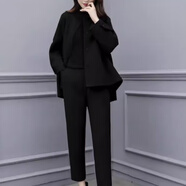 皮爾卡丹新款女裝春秋兩件套裙毛呢大衣外套半身裙休閑時(shí)尚女套裙冬季套裝 黑色 加購優(yōu)先發(fā)貨