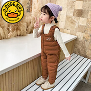 G.duck兒童羽絨棉背帶褲嬰幼兒寶寶冬季加厚棉褲男女童外穿開(kāi)檔連體褲子 棕色 100 cm 建議三歲左右
