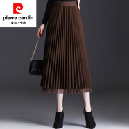 皮爾卡丹（pierre cardin）毛呢網(wǎng)紗半身裙女秋冬2025新款高腰中長款兩面穿亮絲字百褶長裙針 咖色(裙長81) 均碼 合適80-150斤