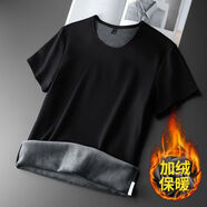 南極人（Nanjiren）冬季保暖內搭短袖加絨加厚修身圓領(lǐng)T恤男士純色半袖打底衫 黑色【單件裝】 XL 建議【130-150斤】