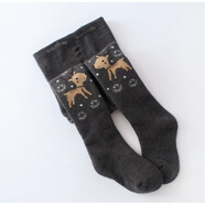 珊詩(shī)麗（SexeMara）寶寶連褲襪秋冬加絨加厚1-3歲棉嬰兒毛圈打底褲襪女童保暖兒童襪 雪花小鹿深灰 1條 1-2歲 (身高70-80)