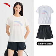 安踏速干運動(dòng)套裝羽毛球瑜伽服女士夏季透氣短褲短袖T恤跑步跳操衣服 【休閑套裝】純凈白-1 M/165