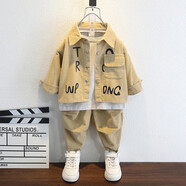 迪士尼（Disney）男童秋裝套裝童裝新款春秋兒童服裝小男孩衣服1歲寶寶秋季三件套5 卡其色 休閑字母三件套 90 建議1-2歲 體重15-25斤