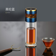 樹彬茶水分離杯雙層玻璃杯便攜泡茶杯水杯男士透明杯子防燙高硼硅玻璃 英倫藍 350ml