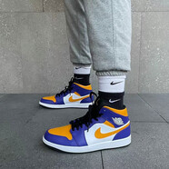 耐克（NIKE）Air Jordan aj1 mid男女鞋影子芝加哥黑紅腳趾熊貓籃球運動休閑鞋 DQ8426-517湖人男子 44