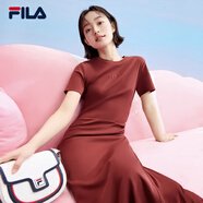 FILA斐樂(lè )官方女子微彈修身針織連衣裙夏季新款時(shí)尚休閑裙 赤土紅棕-BN 2XL