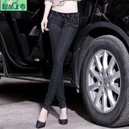 艾妃琳低腰牛仔褲女春秋季性感提臀小腳褲彈力緊身鉛筆褲立體剪裁長(cháng)褲子 黑灰色 品質(zhì)保障 26 適合85-94斤