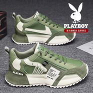 花花公子老爹鞋男鞋秋冬季新款皮面休閑運動(dòng)鞋一腳蹬小眾復古包底潮鞋子男 綠色 39