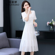 佰藍(lán)嬌 2021夏裝新款時(shí)尚氣質(zhì)韓版高端遮肚子顯瘦小個(gè)子雪紡中長(zhǎng)款a字裙 白色 XL
