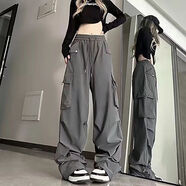 俞兆林美式復(fù)古高街潮流工裝褲男女hiphop爵士舞寬松顯瘦辣妹運動休閑褲 灰色 S