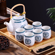古笙記（GUSHENGJI）配竹托景德鎮陶瓷茶具套裝家用整套提梁壺中式泡茶壺茶杯子帶過(guò)濾 茶藝人生(中式古典)  7件 7件