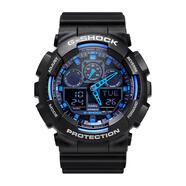 卡西歐（CASIO）男表G-SHOCK運動(dòng)手表學(xué)生多功能電子表雙顯防水防震大表盤(pán)石英表 炫酷藍黑GA-100-1A2