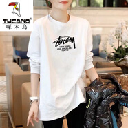 啄木鳥（TUCANO）棉長(zhǎng)袖T恤女磨毛厚款白色中長(zhǎng)款寬松2025新款衛(wèi)衣上衣打底衫 078白色 M