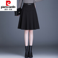 皮爾卡丹（pierre cardin）毛呢格子a字裙女秋冬2025新款高腰顯瘦小個(gè)子短裙大擺半身裙傘裙 黑色 裙長(cháng)55CM M 腰圍2尺左右/90-100斤