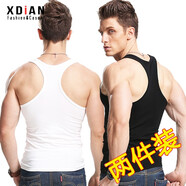 續點(diǎn)工字背心男夏季彈力修身休閑健身緊身運動(dòng)跨欄棉男士吊帶無(wú)袖坎肩 白色+黑色 XL 碼128-138斤左右修身版型