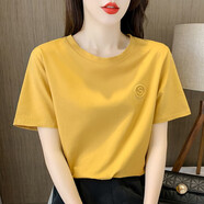 寵琳短袖t恤女2025新款韓版寬松夏季女裝圓領(lǐng)上衣時尚打底衫半袖女潮 4黃色 2XL 建議120-135斤
