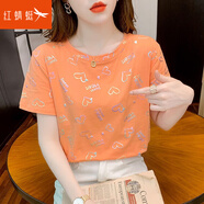 紅蜻蜓 2025年純棉短袖t恤女潮春夏季女裝新款韓版印花短袖女上衣T恤 橘色 L