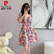 皮爾卡丹韓系甜美碎花連衣裙女短袖a字裙氣質(zhì)V領(lǐng)夏季2025別致獨特高腰顯瘦 粉色連衣裙 L 建議100-110斤