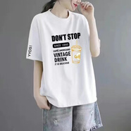 清倉撿漏尾單大牌剪標專柜撤回寬松顯瘦短袖中長款休閑t恤女 98白色【黑字母咖啡】黑袖 XL 建議120-140斤