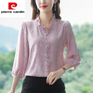 皮爾卡丹（pierre cardin）防真|絲襯衫碎花上衣女裝2025年早春新款襯衣防桑蠶|絲減齡漂亮洋 粉色 L
