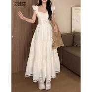億梵莎（YIFANSHA）溫柔風(fēng)連衣裙子女春秋2024新品夏季氣質(zhì)收腰顯瘦初戀仙女a(chǎn)字長裙 米色 均碼【可備注碼數(shù)】