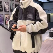 帛米圖棉服男秋冬季羊羔絨外套男拼色立領(lǐng)保暖學(xué)生潮牌羊羔毛棉衣棉襖 米白A160 XL