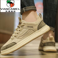西域駱駝（VANCAMEL）男鞋板鞋男四季新款透氣軟底網面鞋男士小白鞋百搭運動休閑鞋子男 H6608米沙【布面款】 40【標準運動碼】