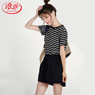 浪莎棉麻休閑短褲女闊腿褲居家沙灘熱褲夏季寬松高腰運(yùn)動褲子