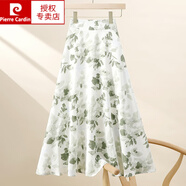皮爾卡丹（pierre cardin）小清新雪紡碎花半身裙夏2024新款氣質遮胯大擺印花高腰仙女a字裙 綠色 L