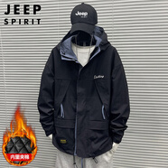 JEEP SPIRIT吉普夾克男士秋冬季沖鋒防風(fēng)衣工裝外套休閑上衣服 黑色加絨 4XL