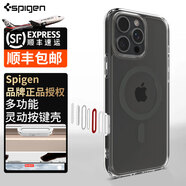 spigen【靈動觸控按鍵】適用蘋果iphone16Pro Max手機殼新款16pro透明氣囊防摔保護殼Mag Fit磁吸硬外殼 黑色（透明） iPhone 16 Pro