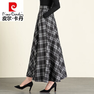 皮爾卡丹（pierre cardin）2023秋冬毛呢格子半身裙女百搭高腰A字裙中長(zhǎng)款加厚顯瘦大號(hào)長(zhǎng)裙 黑白方格子 L
