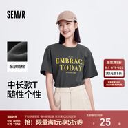 森馬（Semir）短袖T恤女中長款純棉衣服個性休閑風夏季寬松字母套頭衫潮流 褐灰20845 M 160/84A