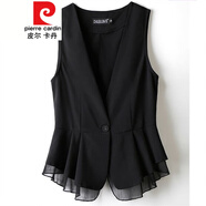 皮爾卡丹（pierre cardin）馬甲夏季春秋女士薄款短款外搭百搭修身西裝馬夾背心無(wú)袖開(kāi)衫針織 黑色雪紡 M 建議88-100斤