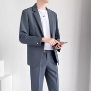 凡迪時尚（FANDISS）西裝男墜感休閑西服套裝男韓版痞帥輕熟小西裝外套裝西裝小西服 藍灰色【二件套】西裝+西褲 XL（140-160斤左右）