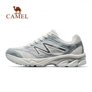 駱駝（CAMEL）運動鞋女款2025新款鞋子跑步鞋透氣減震女鞋情侶款休閑慢跑鞋 X25B097032，象牙白/療愈灰，女款 35