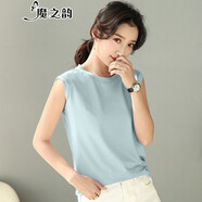 魔之韻新款夏季絲光棉t恤女圓領(lǐng)無袖上衣修身顯瘦簡約百搭體恤薄款20206 淺藍色 M