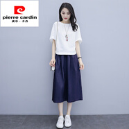 皮爾卡丹（pierre cardin）棉麻時(shí)尚套裝女2024夏季新款休閑裙子小個(gè)子連衣裙收腰亞麻兩 上白下藏青 M 體重90-100斤