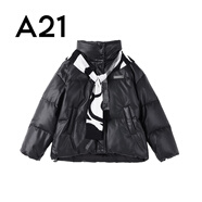 A21冬季女日系立體羽絨短款休閑ins高級感保暖披肩裝飾外套 黑色 S