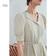 FANSILANEN夏季正式場(chǎng)合法式職業(yè)連衣裙女夏新款氣質(zhì)收腰面試裙子通勤連衣裙 米色 S