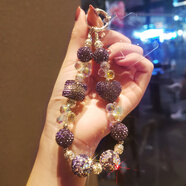 葉余適用于手機鏈高端手工串珠滿(mǎn)鉆珠手機掛繩女款感掛件電話(huà)套 密鉆紫愛(ài)心水晶手鏈+透明夾片
