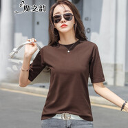 魔之韻半高領純棉短袖t恤女士修身顯瘦夏裝氣質(zhì)中袖汗衫T恤衫顯瘦潮打底衫上衣313 咖啡色 XXXL（135-145斤左右）