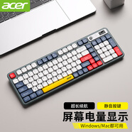 宏碁（acer）無(wú)線(xiàn)鍵盤(pán)鼠標套裝藍牙雙模臺式電腦筆記本用靜音辦公商務(wù)可充電長(cháng)續航機械手感適用于Mac平板手機 藍白-單鍵盤(pán)【電量顯示屏+2.4G無(wú)線(xiàn)+藍牙】
