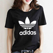阿迪達斯（adidas） 短袖女 夏新款運動(dòng)服潮流休閑體恤上衣透氣半袖圓領(lǐng)T恤女 GN2896/黑色/白標三葉草 XS
