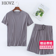 超大碼男士睡衣加肥加大碼莫代爾T恤套裝短袖短褲家居服休閑300斤特大碼睡依薄款肥佬穿的260斤胖子 深灰色圓.領(lǐng) XXXXL