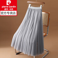皮爾卡丹（pierre cardin）網(wǎng)紗半身裙女夏季夏2026新款垂墜高腰遮跨大擺a字長(cháng)裙夏天新款新 灰色83cm M