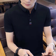 zzang&ins輕奢高端品牌短袖POLO衫男裝夏季新款 t恤寬松長(cháng)袖商務(wù)休閑上衣服 A581黑色 2XL （建議145-165斤）